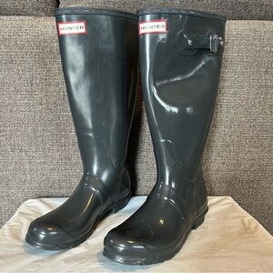 Hunter Original Tall Gloss Rain Boots‎ Gray Graphite Womens Size 7 Winter Barn